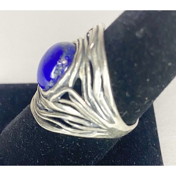 PZ Israel Sterling Silver Oval Cut Lapis Ring Signed Size 8.75 - Picture 2 of 4